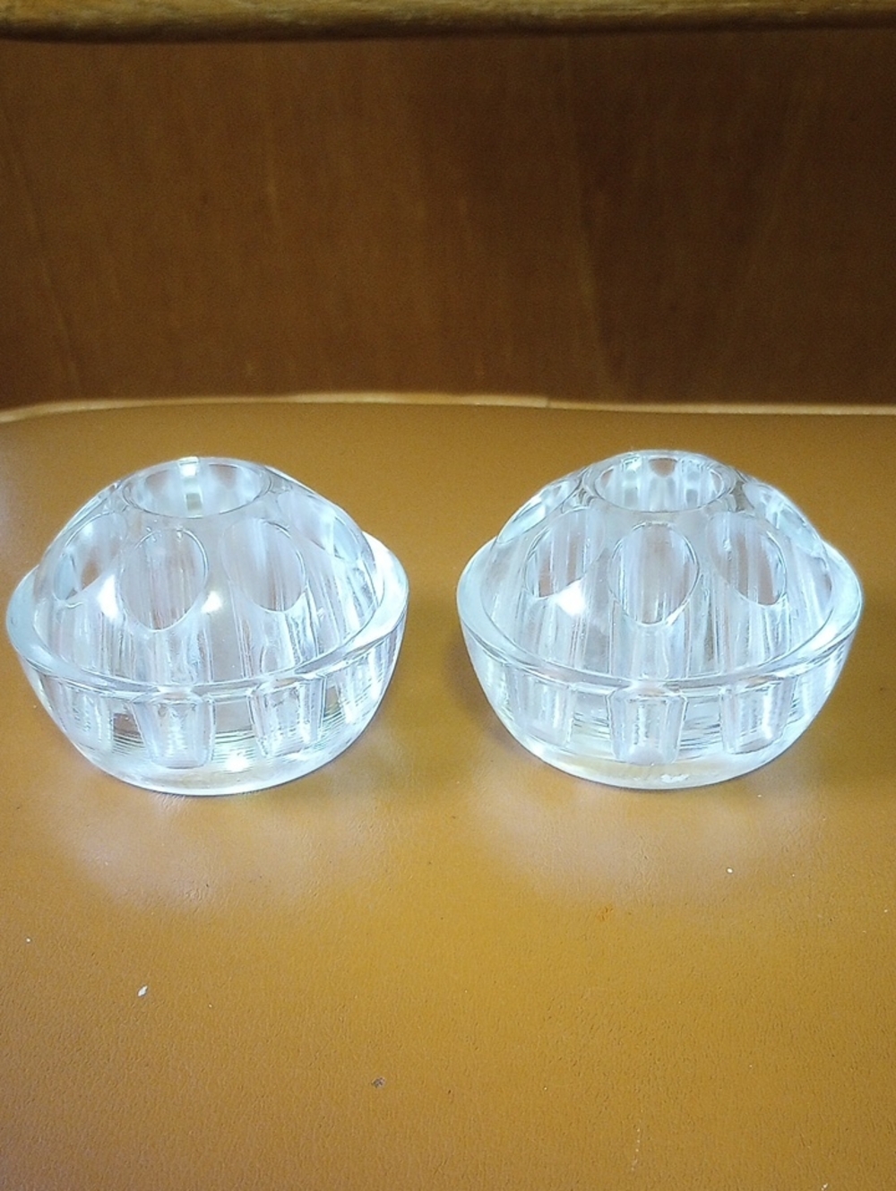 RARE Set of 2 Vintage Glass Taper Candle Holders, Like New!